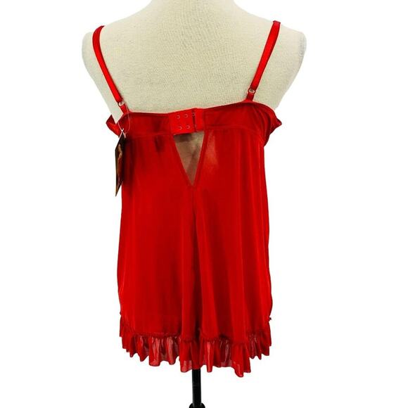 Dreamgirl Floral Satin Jacquard Stretch Mesh Lingerie Babydoll Red Xlarge - Picture 8 of 10